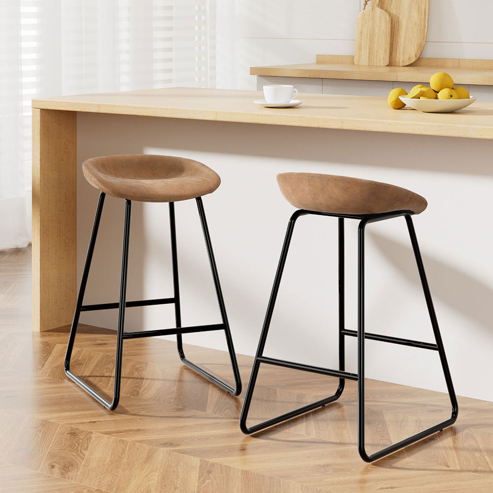Artiss 2x Bar Stools Kitchen Dining Chairs Counter Stool PU Leather Metal Brown-Furniture > Bar Stools & Chairs > Table & Bar Stools-PEROZ Accessories