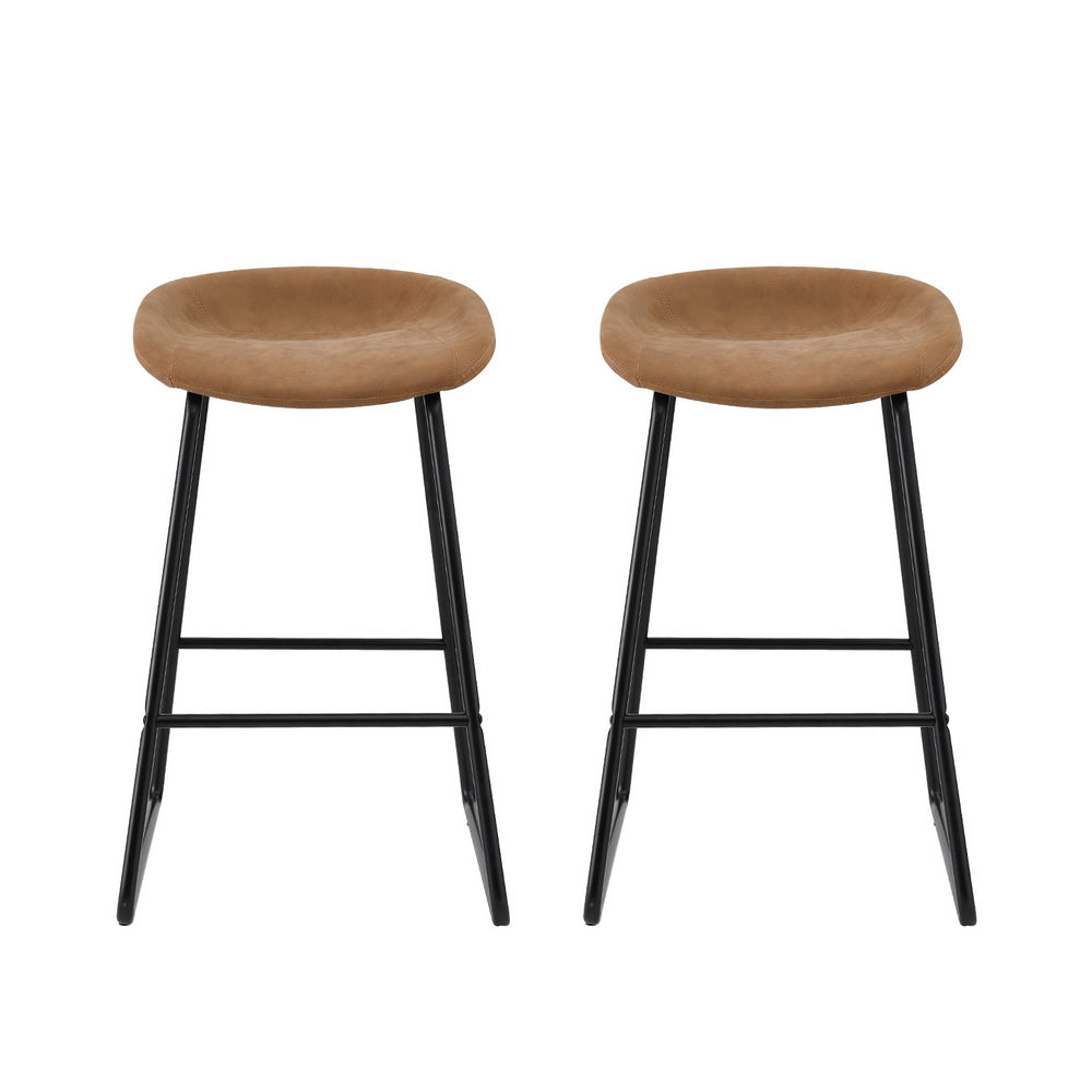 Artiss 2x Bar Stools Kitchen Dining Chairs Counter Stool PU Leather Metal Brown-Furniture > Bar Stools & Chairs > Table & Bar Stools-PEROZ Accessories