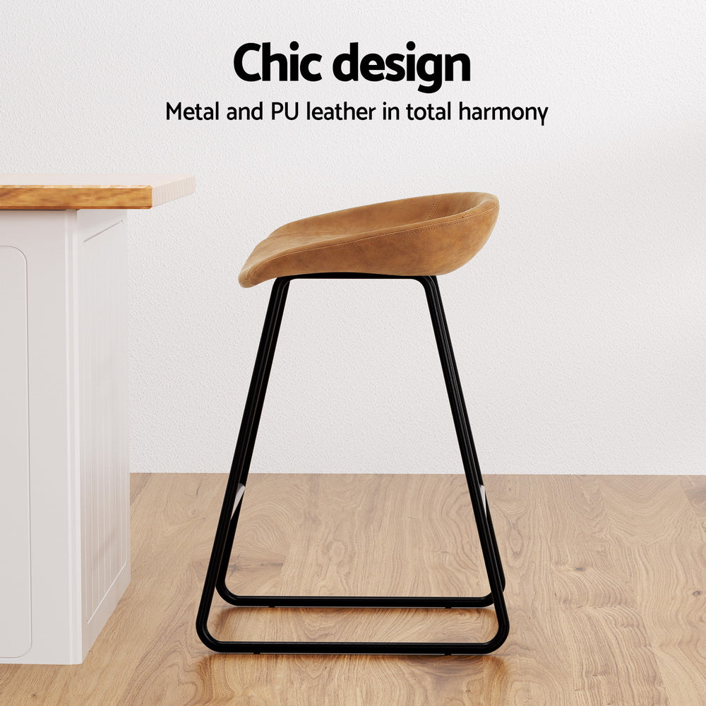 Artiss 2x Bar Stools Kitchen Dining Chairs Counter Stool PU Leather Metal Brown-Furniture > Bar Stools & Chairs > Table & Bar Stools-PEROZ Accessories