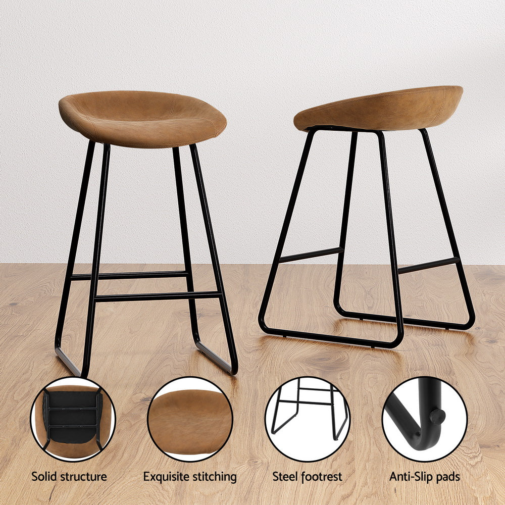 Artiss 2x Bar Stools Kitchen Dining Chairs Counter Stool PU Leather Metal Brown-Furniture > Bar Stools & Chairs > Table & Bar Stools-PEROZ Accessories