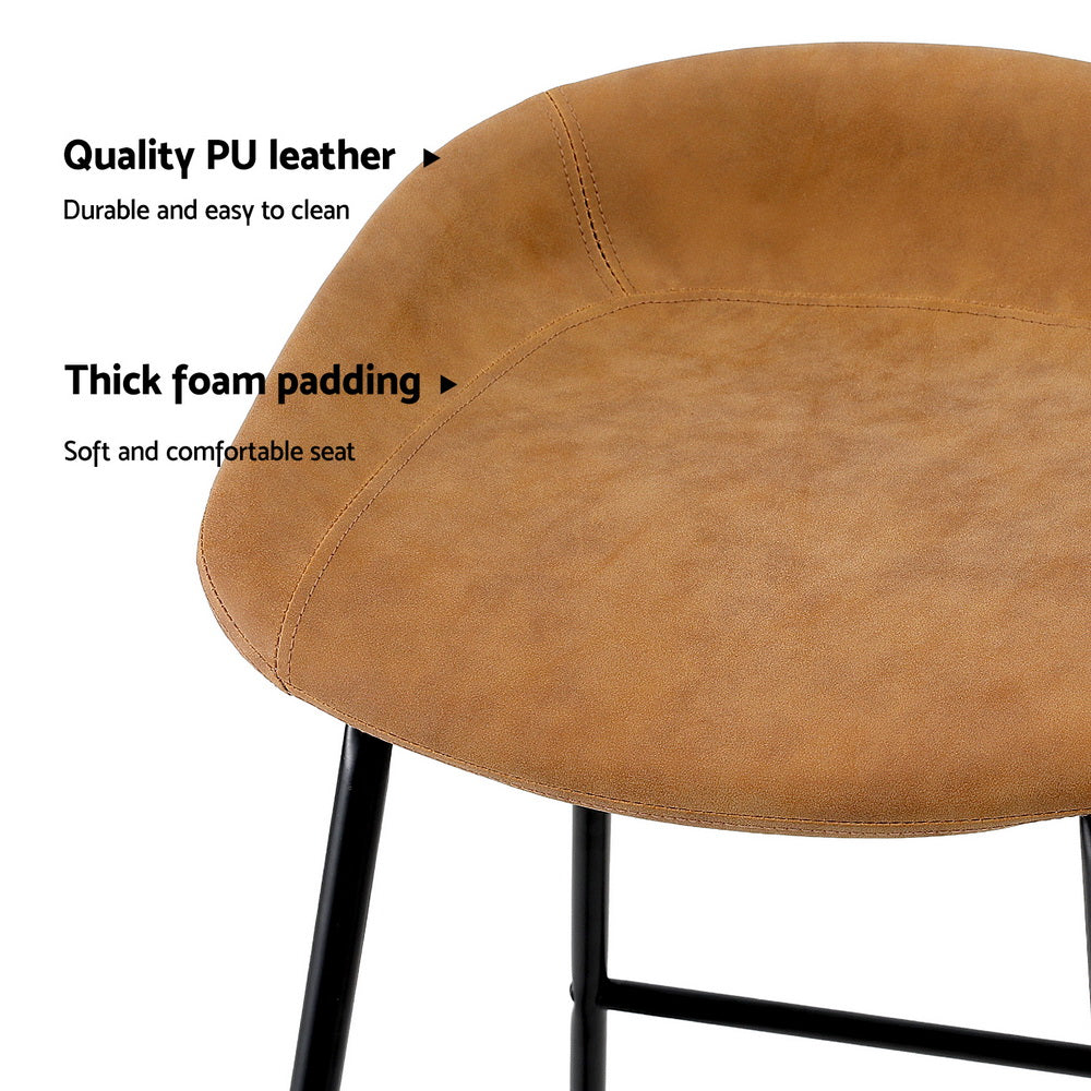 Artiss 2x Bar Stools Kitchen Dining Chairs Counter Stool PU Leather Metal Brown-Furniture > Bar Stools & Chairs > Table & Bar Stools-PEROZ Accessories