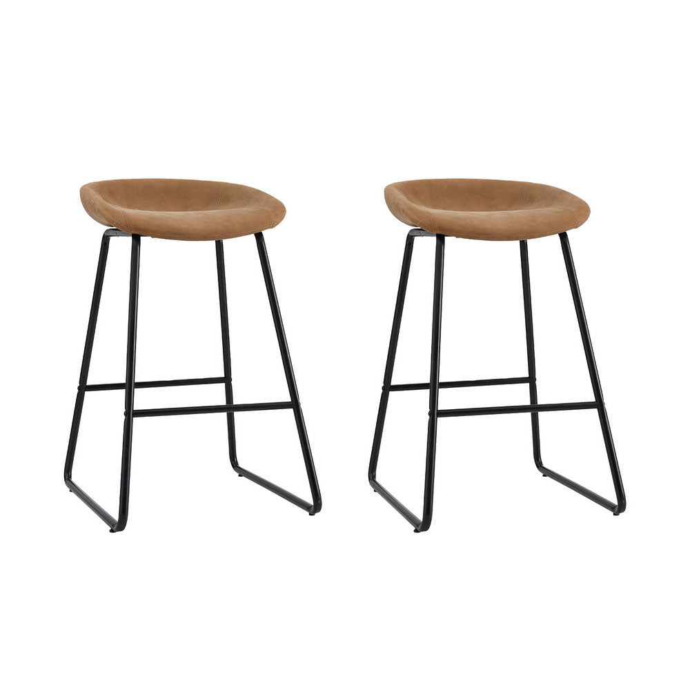 Artiss 2x Bar Stools Kitchen Dining Chairs Counter Stool PU Leather Metal Brown-Furniture > Bar Stools & Chairs > Table & Bar Stools-PEROZ Accessories