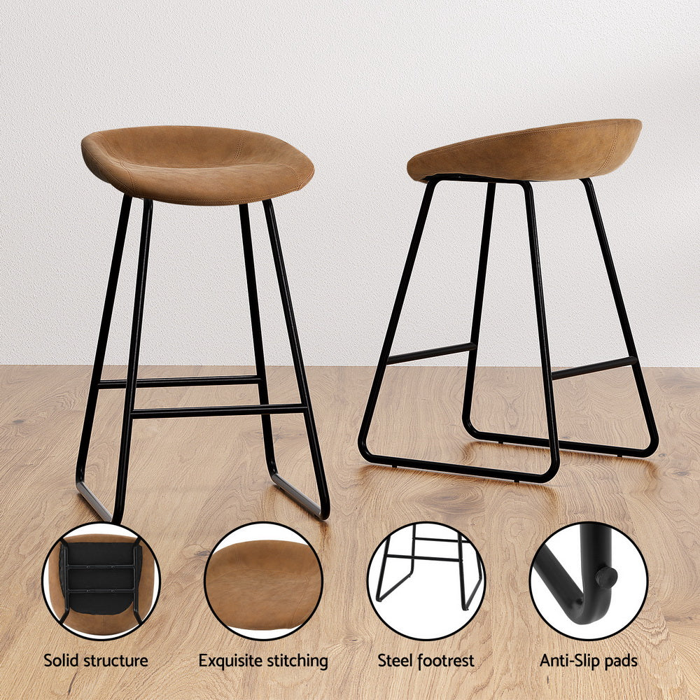 Artiss 4x Bar Stools Kitchen Dining Chairs Counter Stool PU Leather Metal Brown-Furniture > Bar Stools & Chairs > Table & Bar Stools-PEROZ Accessories