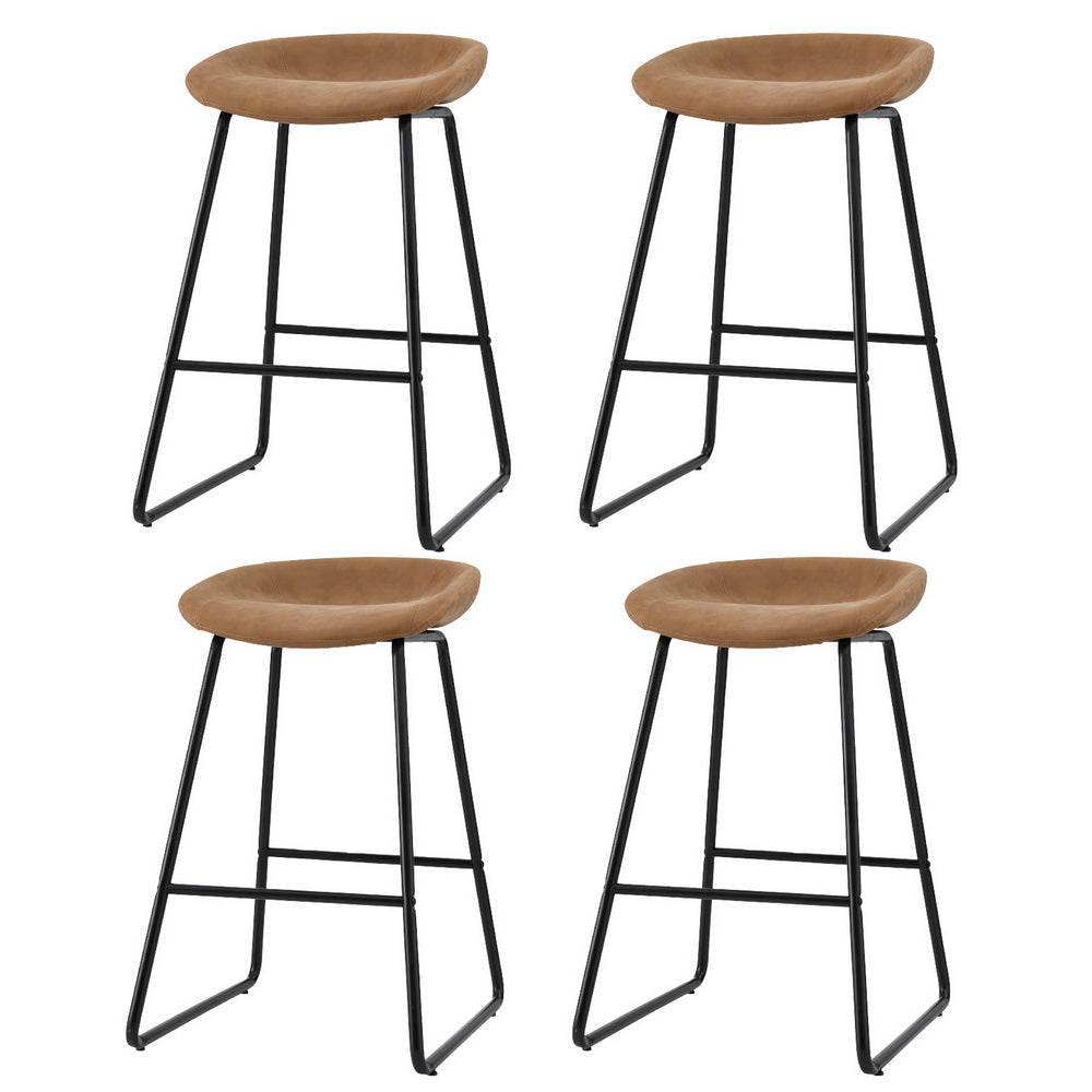 Artiss 4x Bar Stools Kitchen Dining Chairs Counter Stool PU Leather Metal Brown-Furniture > Bar Stools & Chairs > Table & Bar Stools-PEROZ Accessories