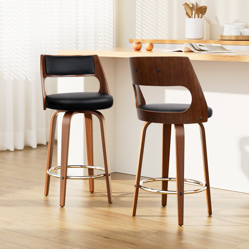 Artiss 2x Bar Stools Swivel Leather Chair 65cm-Furniture > Bar Stools & Chairs-PEROZ Accessories