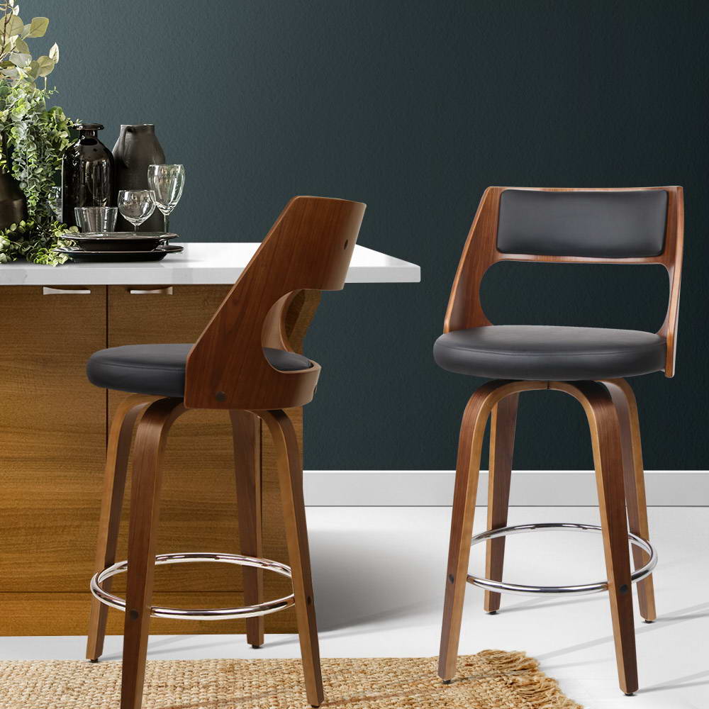 Artiss 2x Bar Stools Swivel Leather Chair 76cm-Furniture > Bar Stools & Chairs-PEROZ Accessories