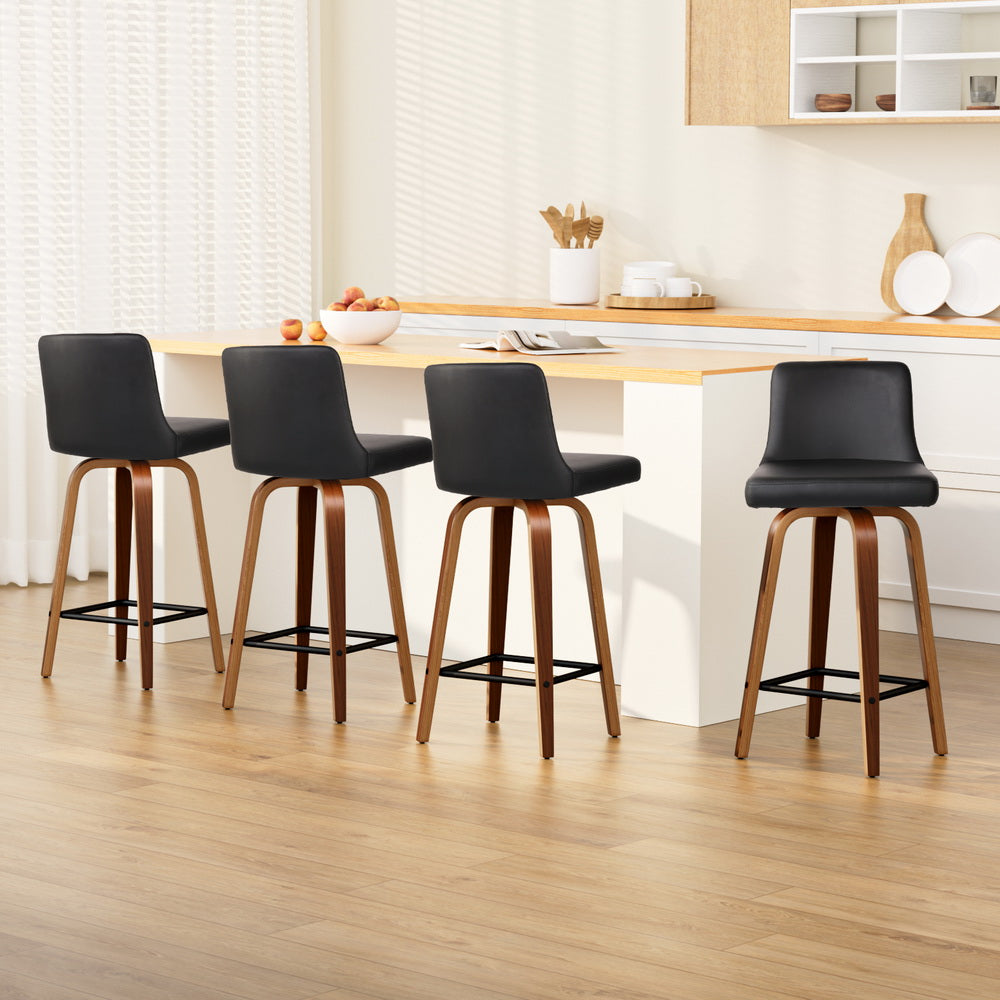 Artiss 4x Bar Stools Swivel Leather Padded Wooden-Furniture > Bar Stools & Chairs > Massage Chairs-PEROZ Accessories