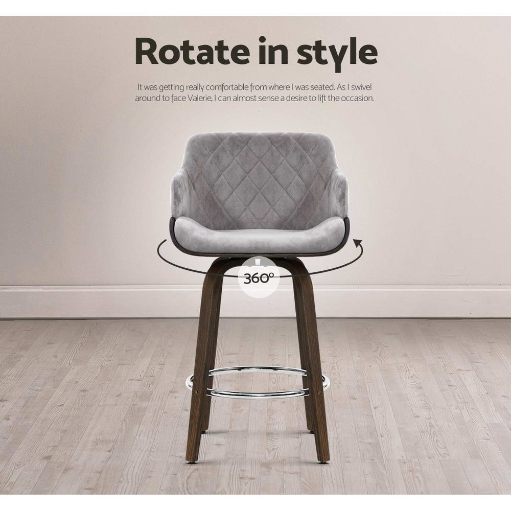 Artiss Bar Stools Swivel Velvet Padded Wooden-Bar Stools-PEROZ Accessories