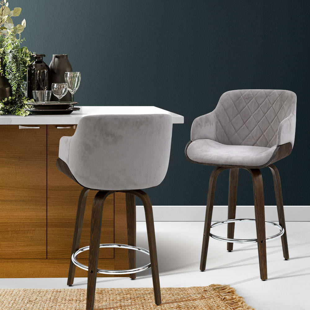 Artiss Bar Stools Swivel Velvet Padded Wooden-Bar Stools-PEROZ Accessories
