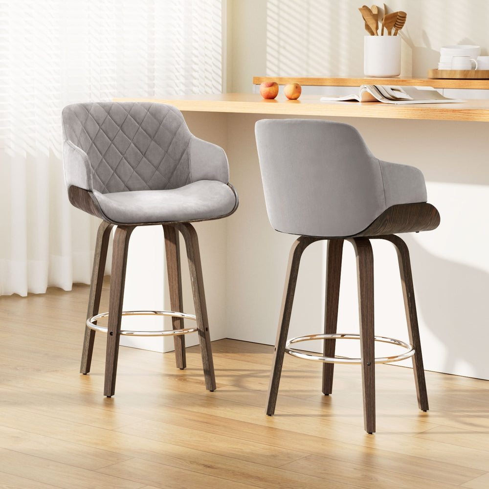 Artiss 2x Bar Stools Swivel Velvet Padded Wooden-Furniture > Bar Stools & Chairs-PEROZ Accessories