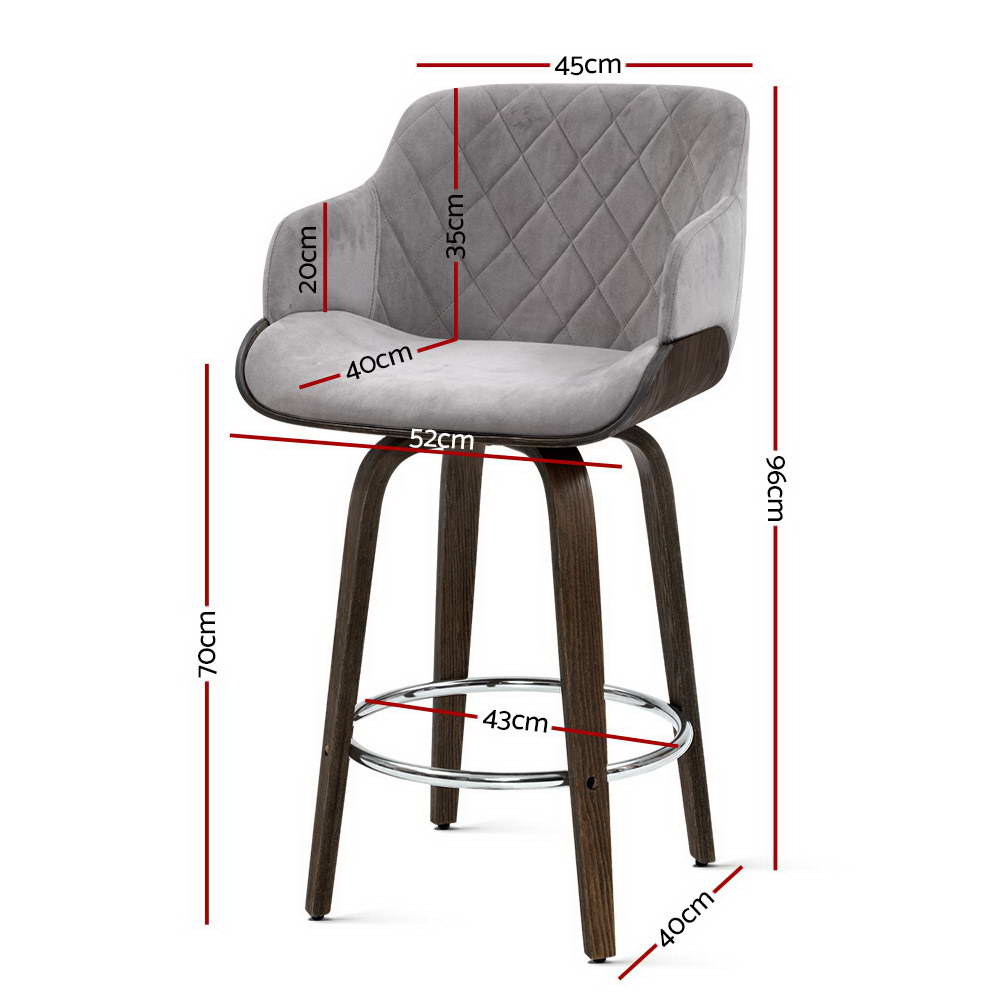 Artiss 2x Bar Stools Swivel Velvet Padded Wooden-Furniture > Bar Stools & Chairs-PEROZ Accessories