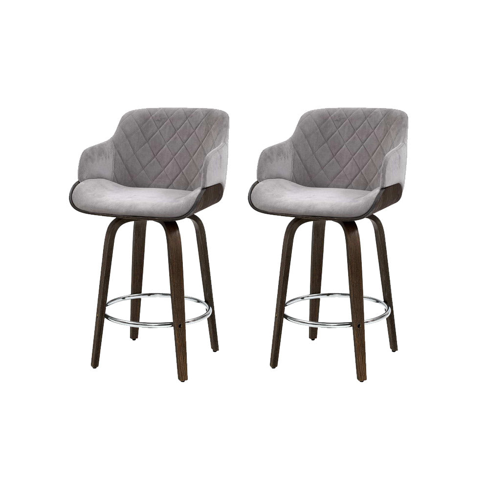 Artiss 2x Bar Stools Swivel Velvet Padded Wooden-Furniture > Bar Stools & Chairs-PEROZ Accessories