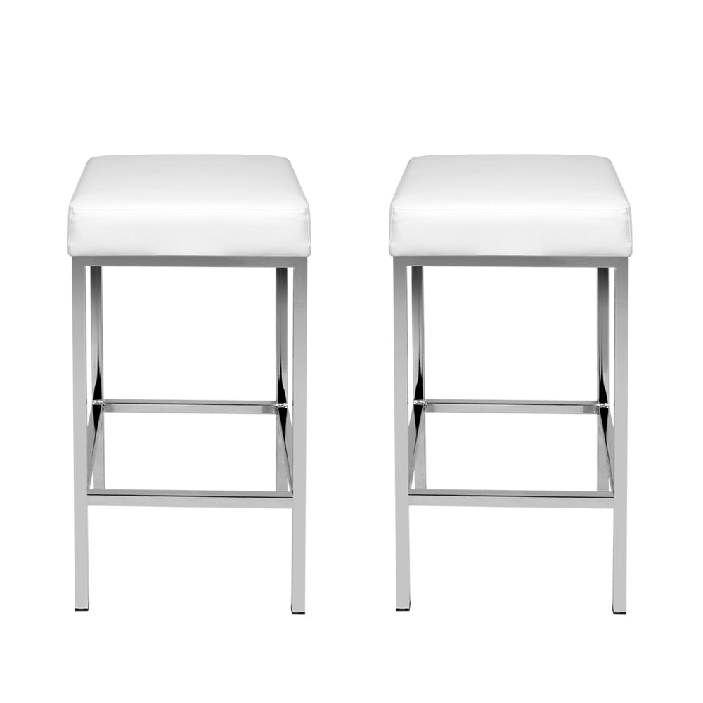 Artiss 2x Bar Stools Leather Padded Metal White-Bar Stools-PEROZ Accessories