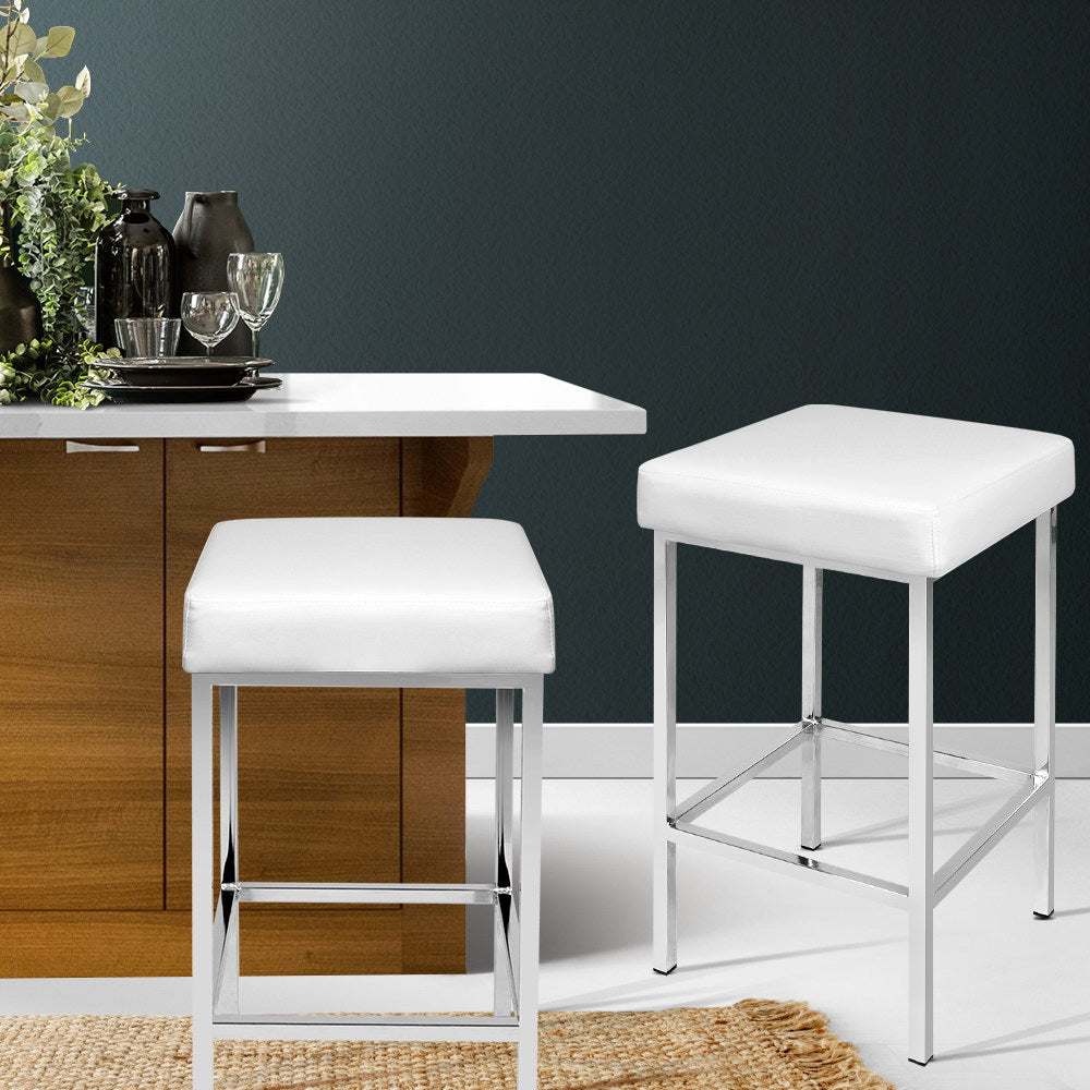 Artiss 2x Bar Stools Leather Padded Metal White-Bar Stools-PEROZ Accessories