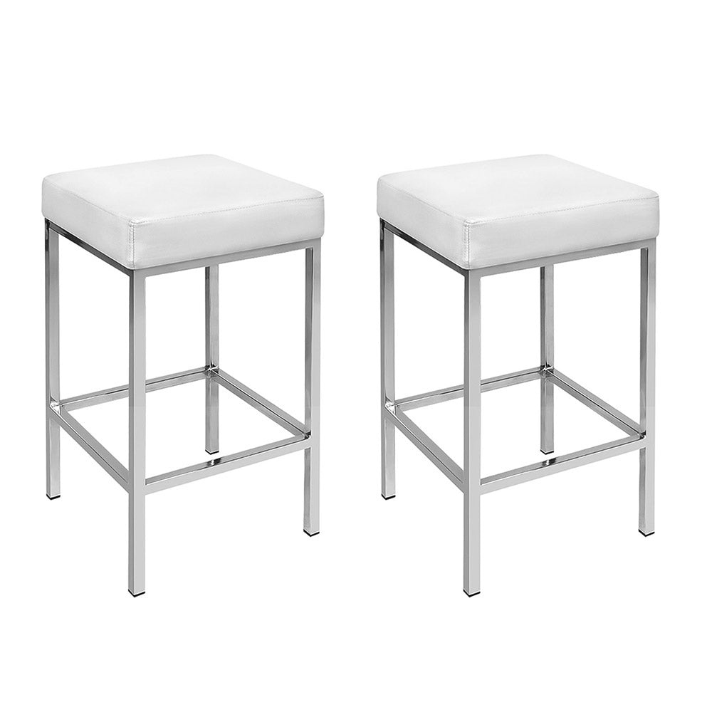 Artiss 2x Bar Stools Leather Padded Metal White-Bar Stools-PEROZ Accessories
