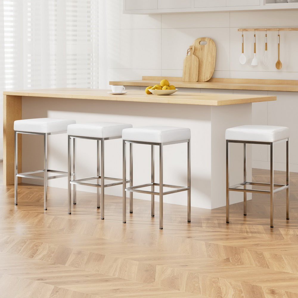 Artiss 4x Bar Stools Leather Padded Metal White-Furniture > Bar Stools & Chairs > Table & Bar Stools-PEROZ Accessories