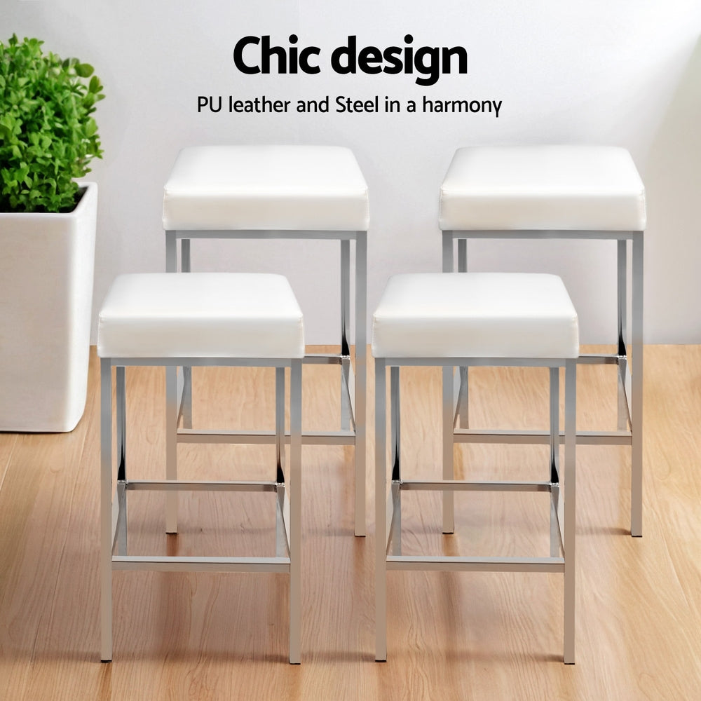 Artiss 4x Bar Stools Leather Padded Metal White-Furniture > Bar Stools & Chairs > Table & Bar Stools-PEROZ Accessories