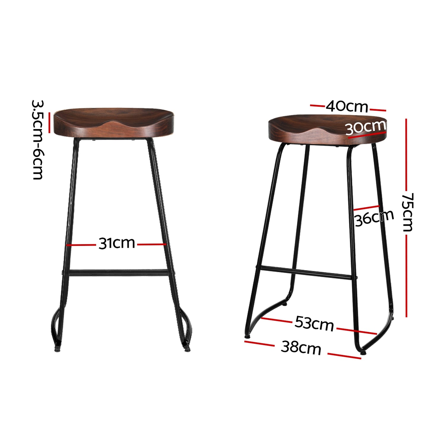 Artiss 4x Bar Stools Tractor Seat 75cm Black-Bar Stools-PEROZ Accessories