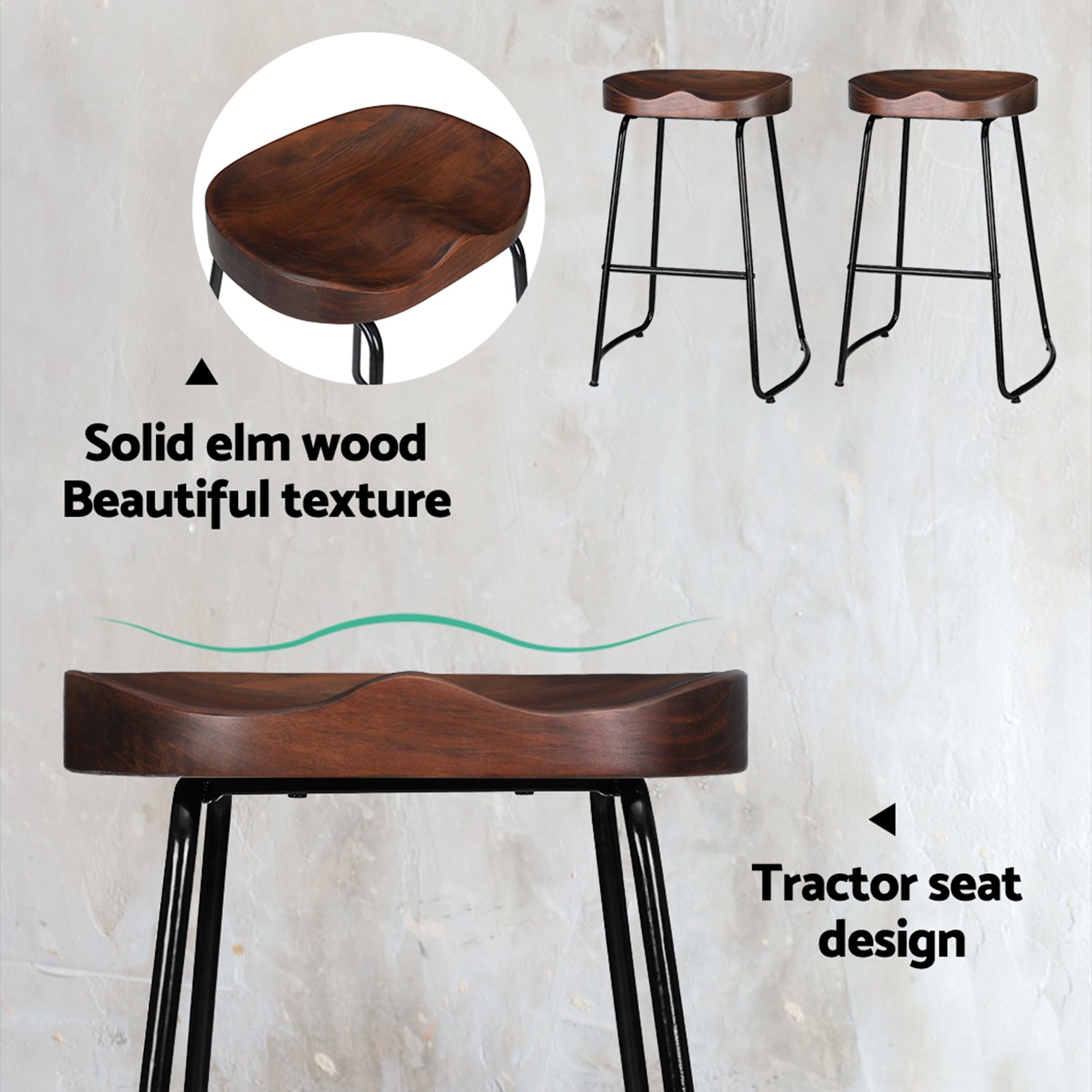 Artiss 4x Bar Stools Tractor Seat 65cm-Bar Stools-PEROZ Accessories