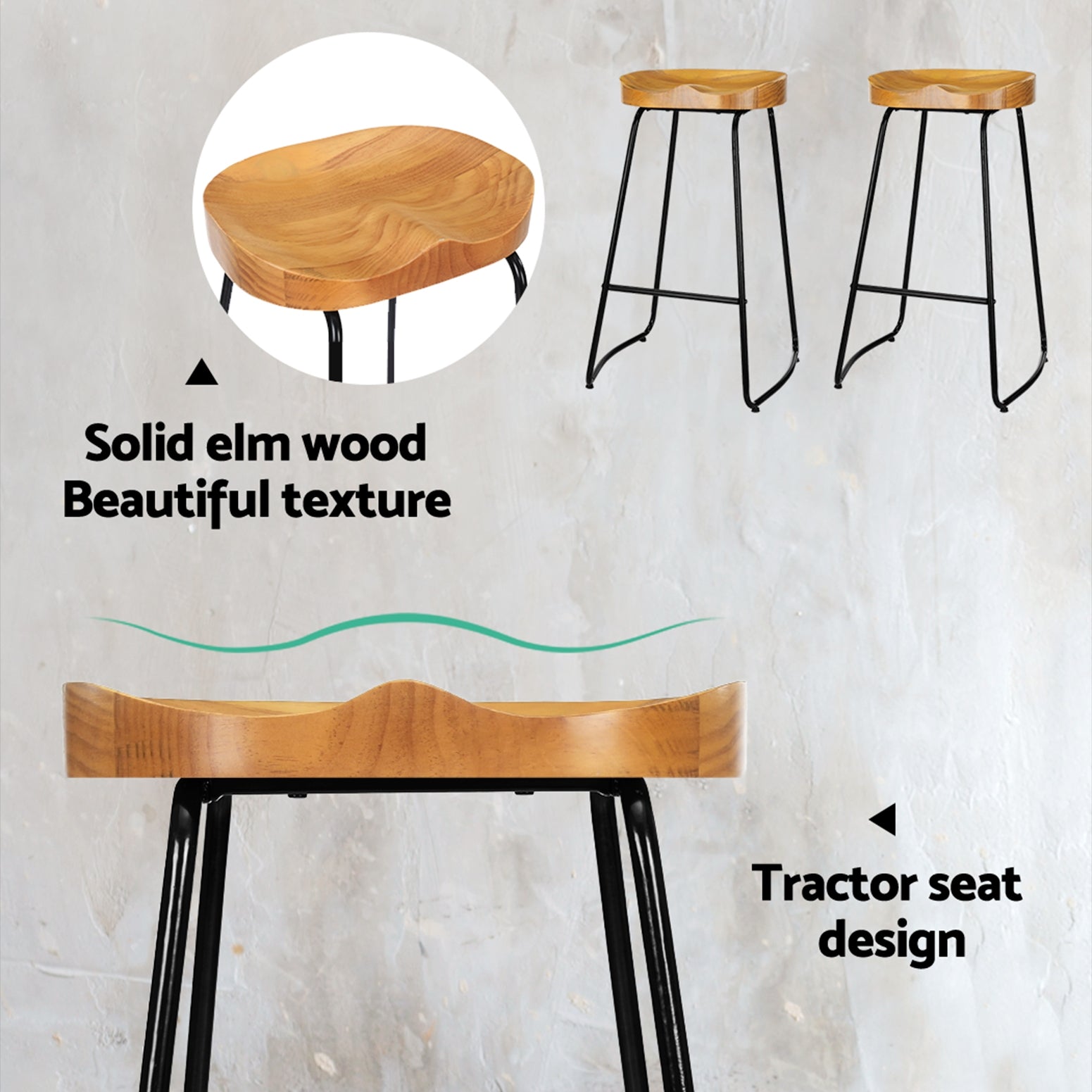 Artiss 4x Bar Stools Tractor Seat 75cm Wooden-Bar Stools-PEROZ Accessories