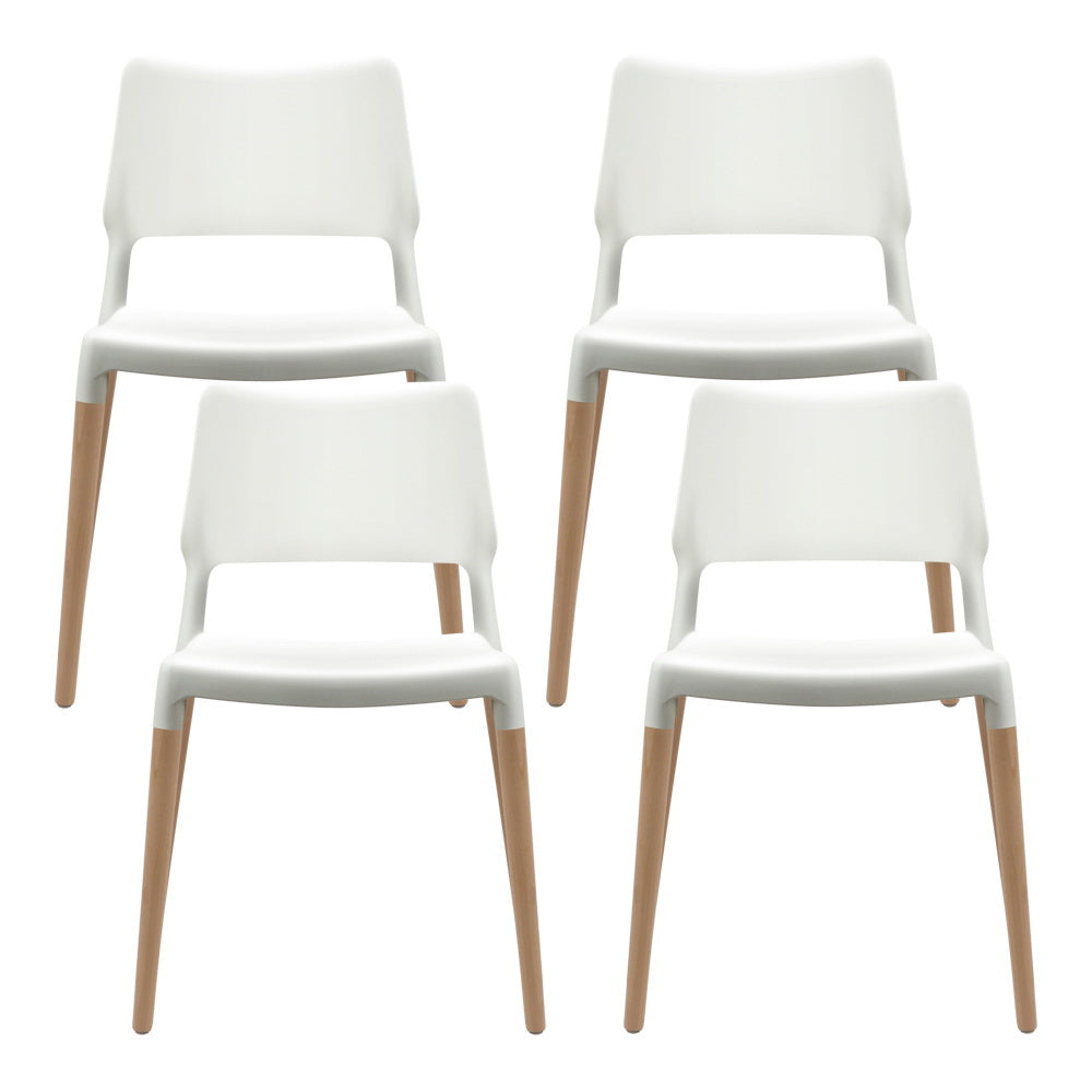 Artiss Dining Chairs Set of 4 Plastic Wooden Stackable White-Dining Chairs-PEROZ Accessories