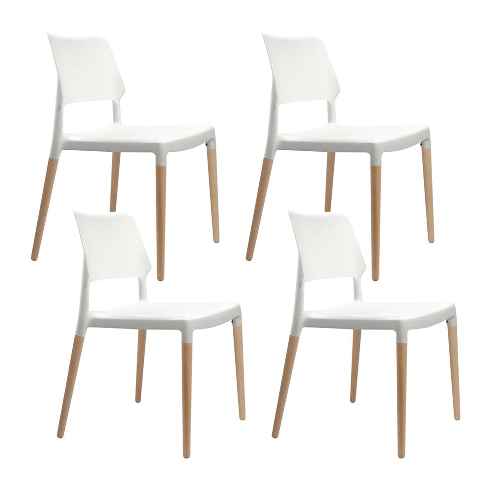 Artiss Dining Chairs Set of 4 Plastic Wooden Stackable White-Dining Chairs-PEROZ Accessories