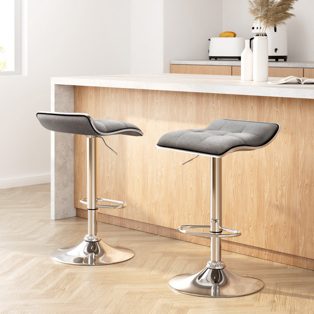 Artiss 2x Bar Stools Linen Padded Gas Lift-Bar Stools-PEROZ Accessories