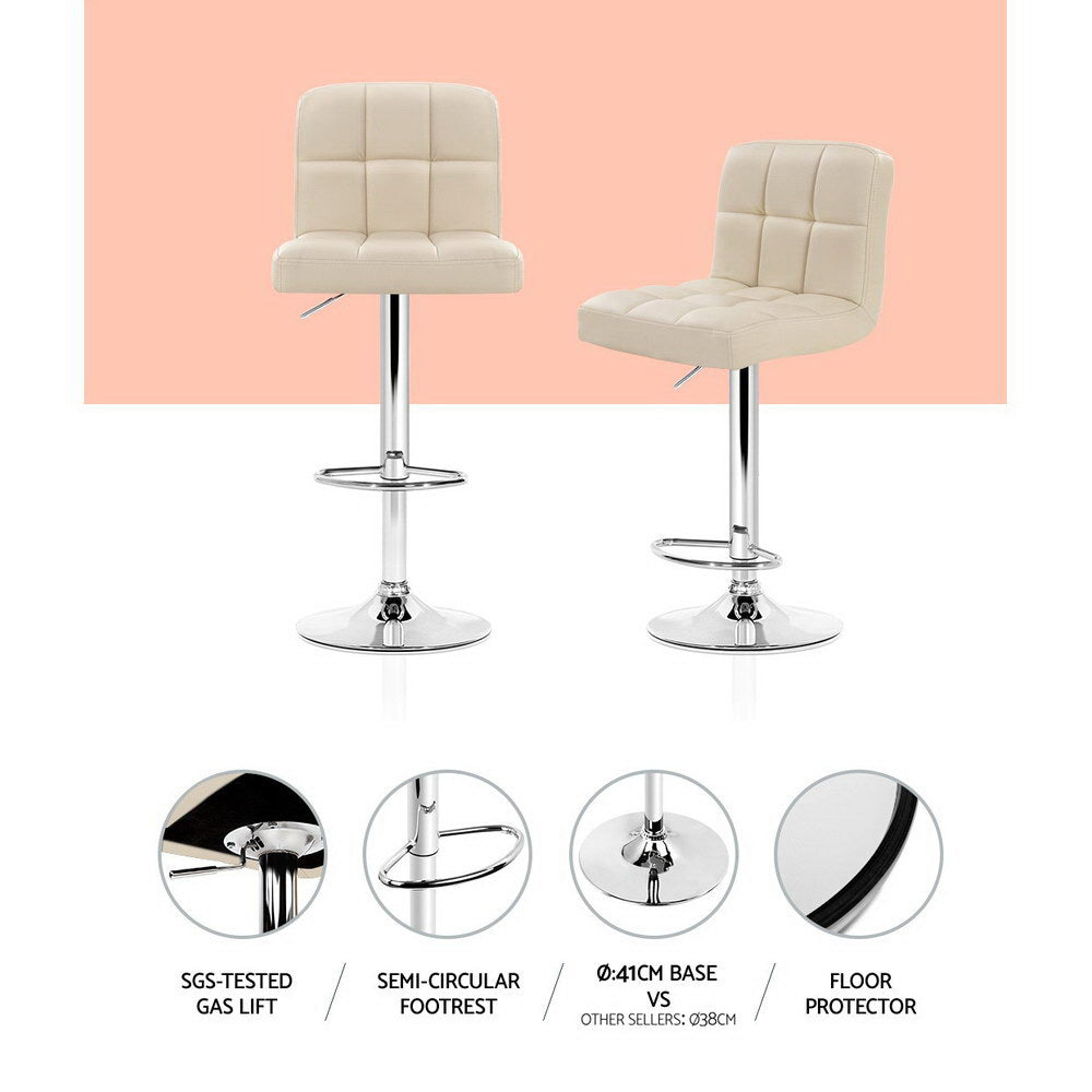 Artiss 4x Bar Stools Leather Gas Lift Beige-Furniture > Bar Stools & Chairs-PEROZ Accessories