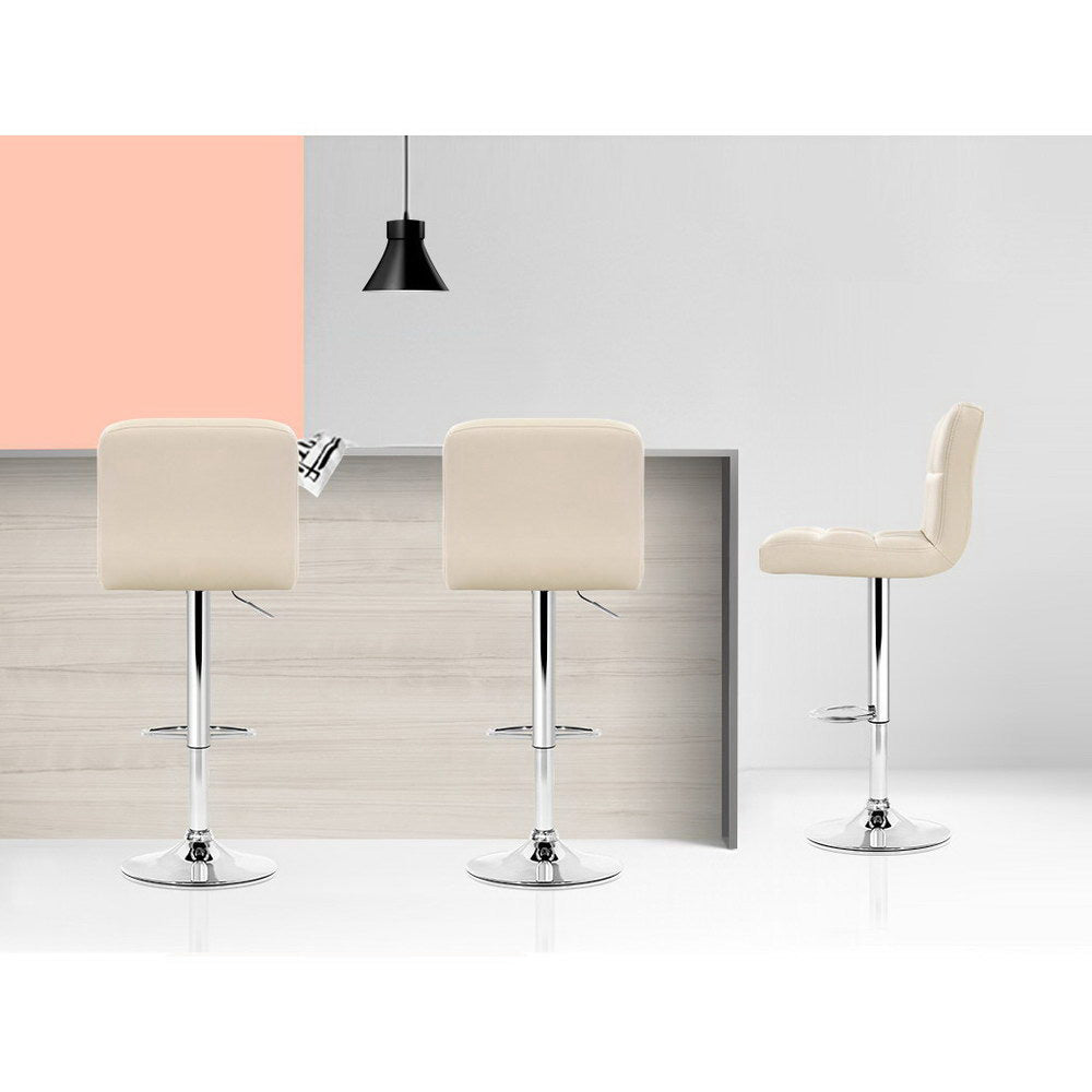 Artiss 4x Bar Stools Leather Gas Lift Beige-Furniture > Bar Stools & Chairs-PEROZ Accessories