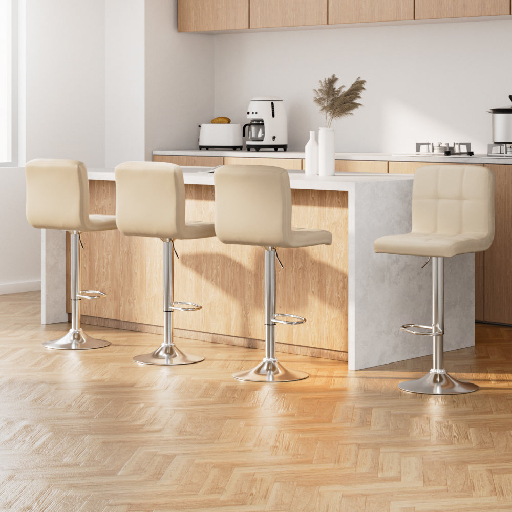 Artiss 4x Bar Stools Leather Gas Lift Beige-Furniture > Bar Stools & Chairs-PEROZ Accessories