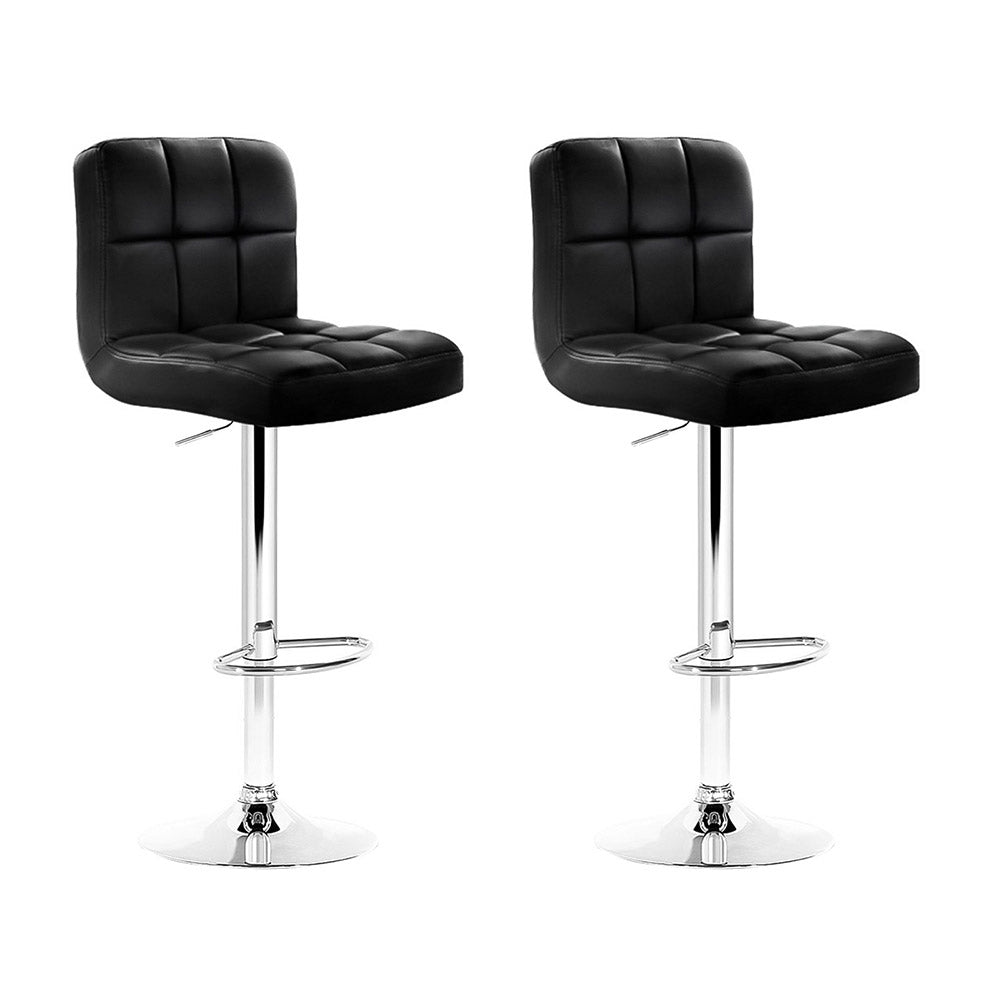 Artiss 2x Bar Stools Leather Gas Lift Black-Furniture > Bar Stools & Chairs-PEROZ Accessories