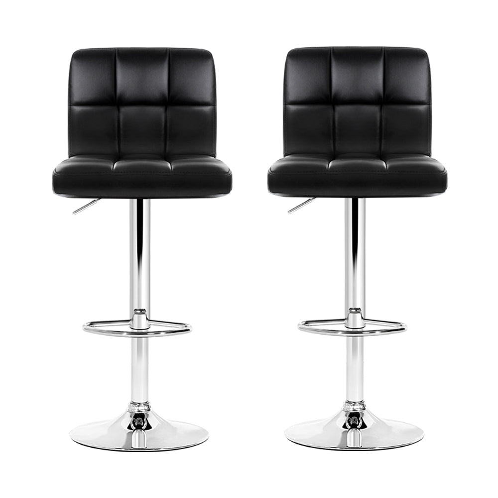 Artiss 2x Bar Stools Leather Gas Lift Black-Furniture > Bar Stools & Chairs-PEROZ Accessories