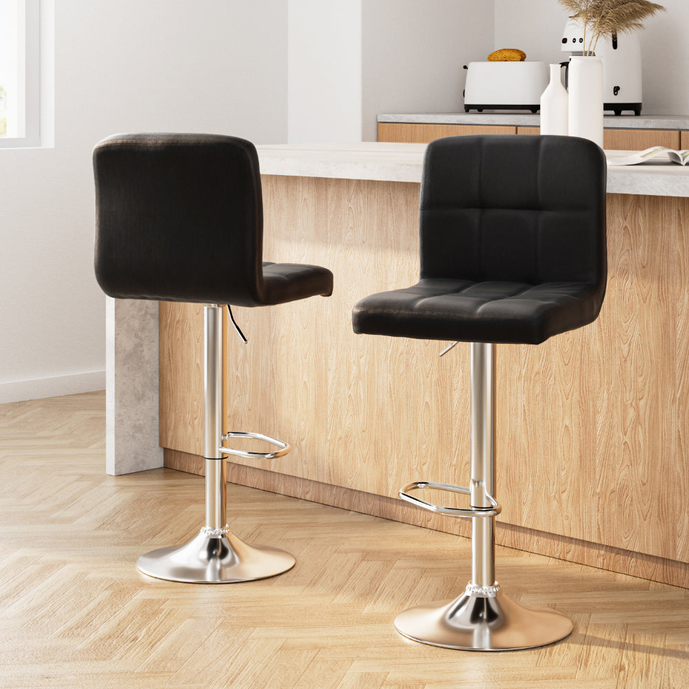 Artiss 2x Bar Stools Leather Gas Lift Black-Furniture > Bar Stools & Chairs-PEROZ Accessories