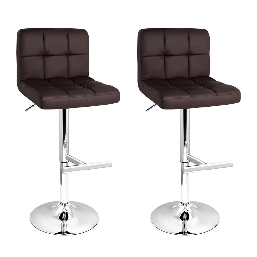 Artiss 2x Bar Stools Leather Gas Lift Brown-Furniture > Bar Stools & Chairs-PEROZ Accessories