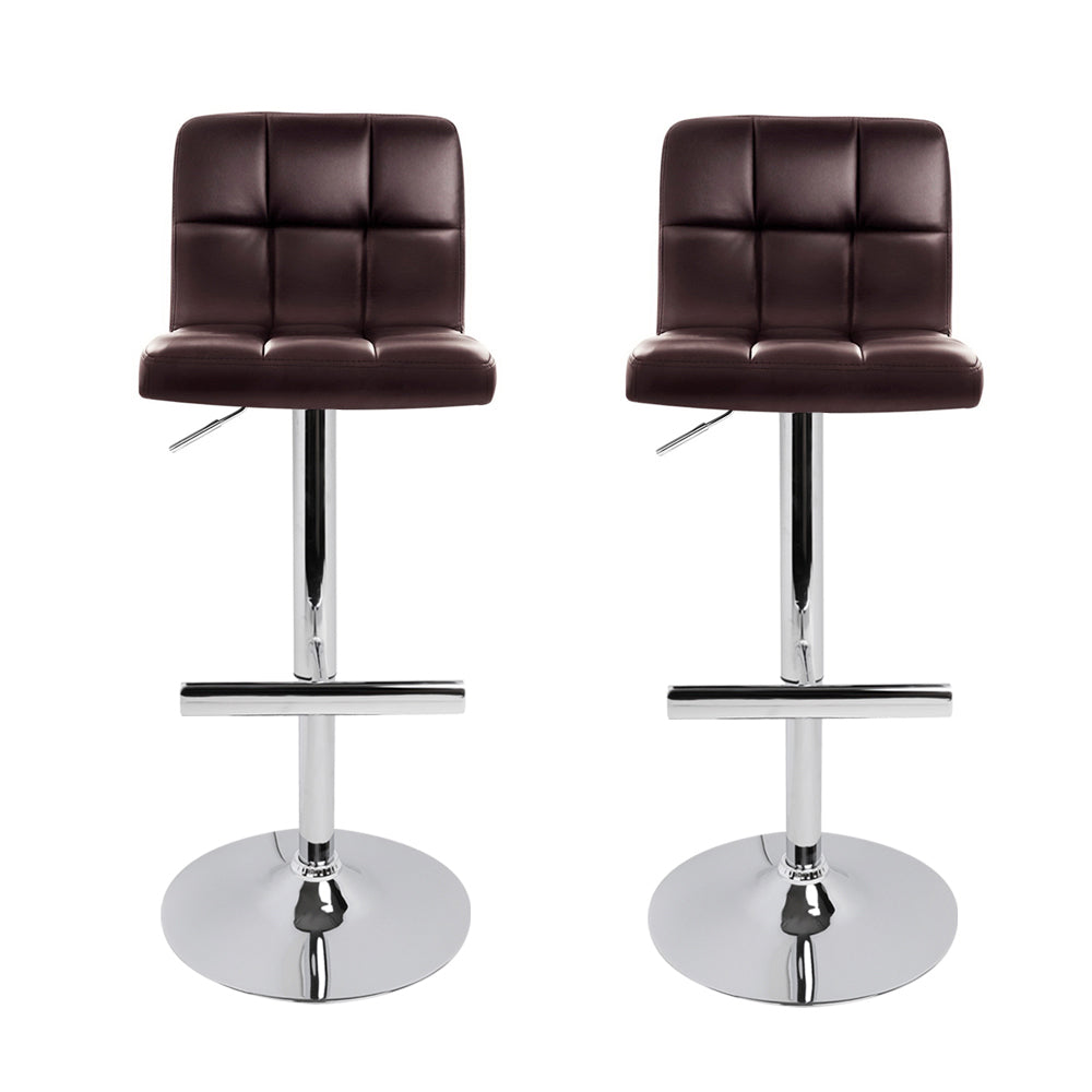 Artiss 2x Bar Stools Leather Gas Lift Brown-Furniture > Bar Stools & Chairs-PEROZ Accessories