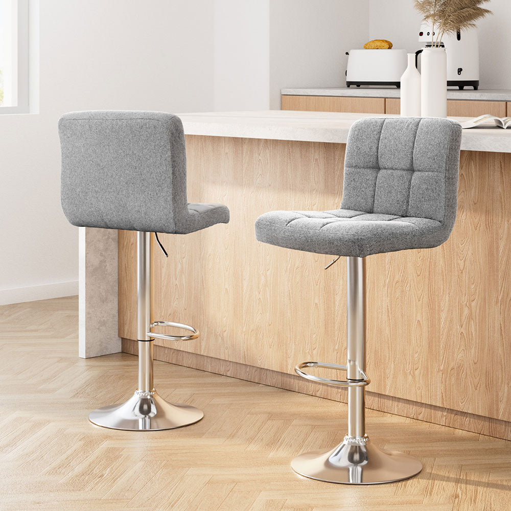 Artiss 2x Bar Stools Fabric Gas Lift Grey-Furniture > Bar Stools & Chairs-PEROZ Accessories