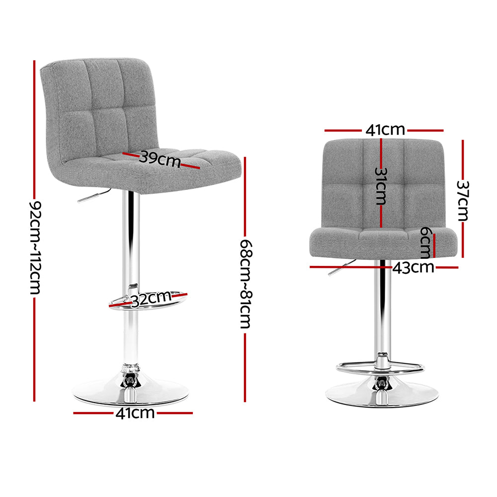 Artiss 2x Bar Stools Fabric Gas Lift Grey-Furniture > Bar Stools & Chairs-PEROZ Accessories