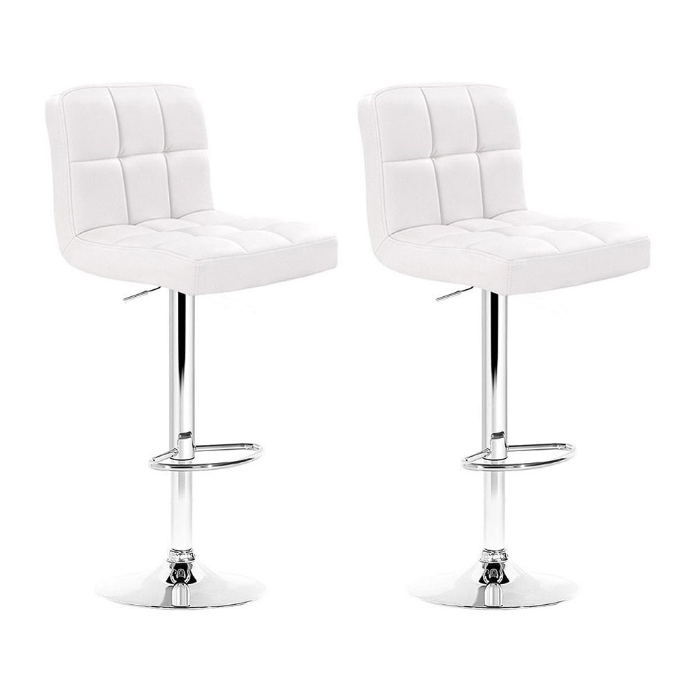 Artiss 2x Bar Stools Leather Gas Lift White-Furniture > Bar Stools & Chairs-PEROZ Accessories