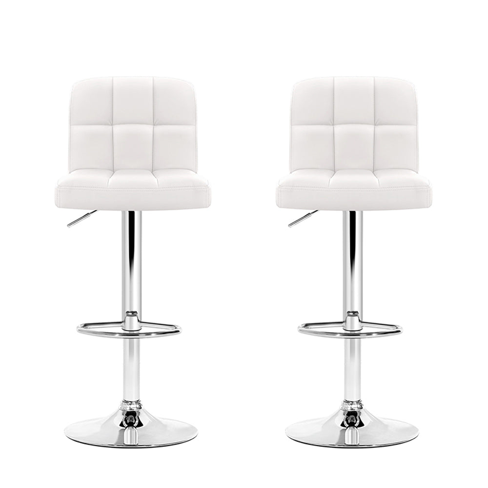 Artiss 2x Bar Stools Leather Gas Lift White-Furniture > Bar Stools & Chairs-PEROZ Accessories