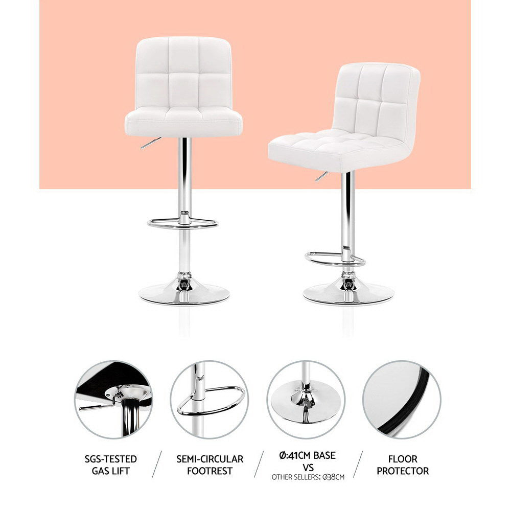 Artiss 2x Bar Stools Leather Gas Lift White-Furniture > Bar Stools & Chairs-PEROZ Accessories