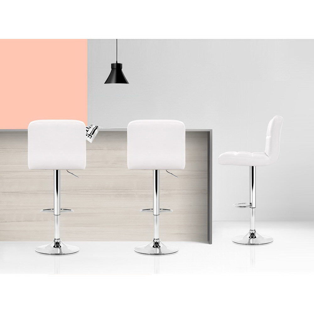 Artiss 2x Bar Stools Leather Gas Lift White-Furniture > Bar Stools & Chairs-PEROZ Accessories