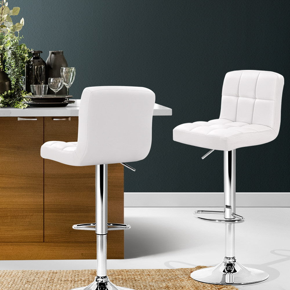 Artiss 2x Bar Stools Leather Gas Lift White-Furniture > Bar Stools & Chairs-PEROZ Accessories
