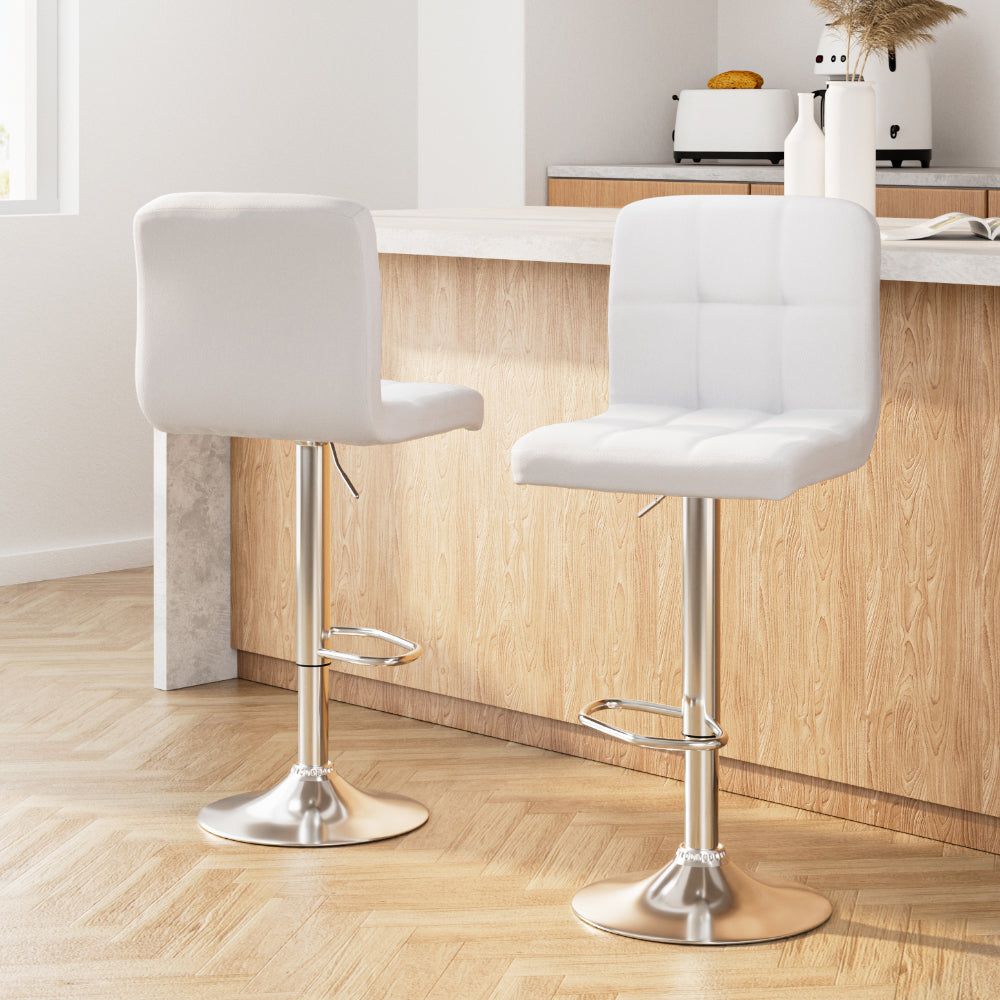 Artiss 2x Bar Stools Leather Gas Lift White-Furniture > Bar Stools & Chairs-PEROZ Accessories
