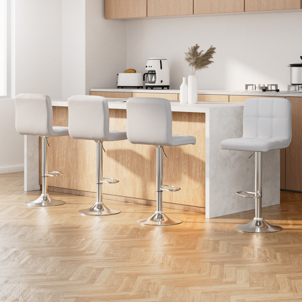 Artiss 4x Bar Stools Leather Gas Lift White-Furniture > Bar Stools & Chairs > Table & Bar Stools-PEROZ Accessories
