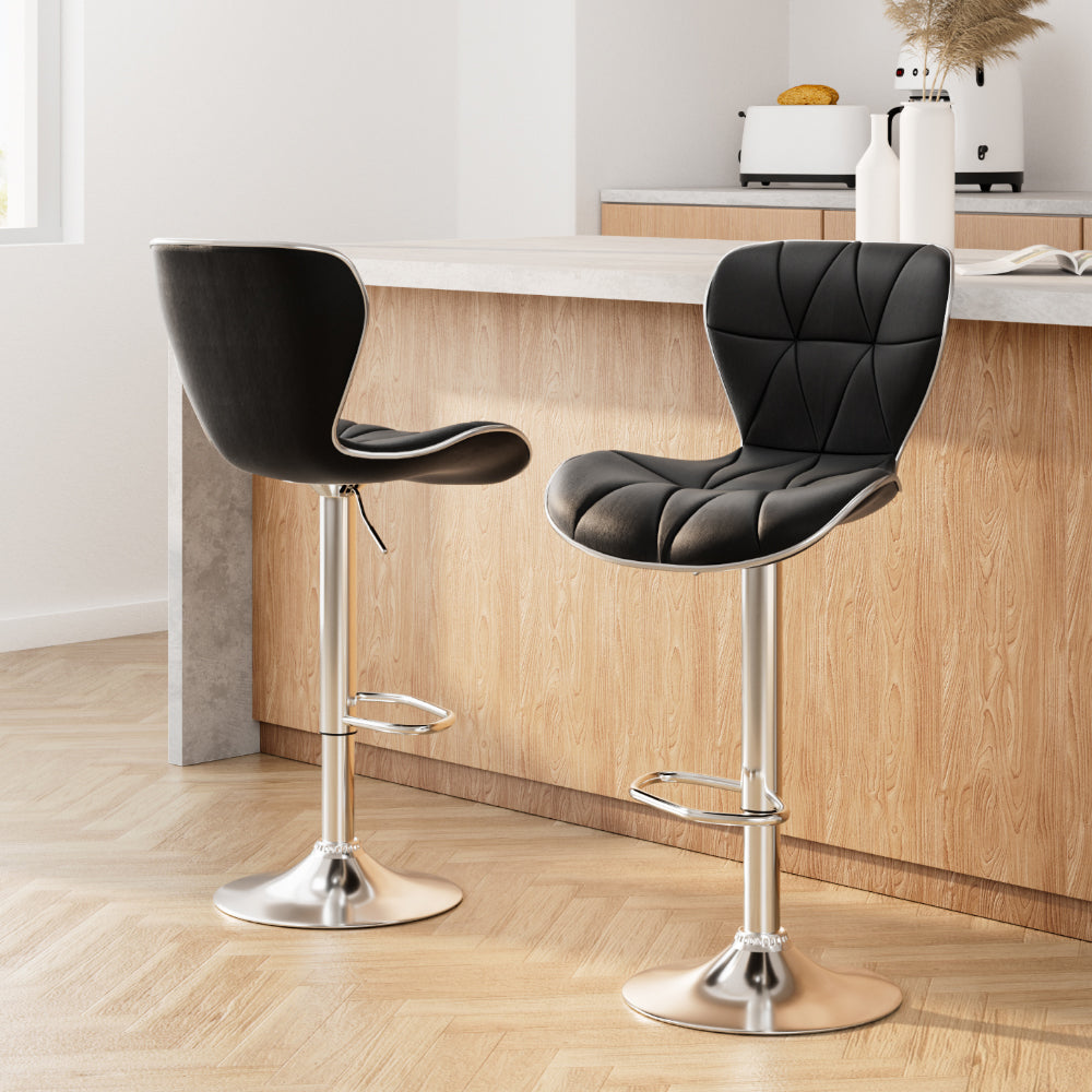 Artiss 2x Bar Stools Gas Lift Leather Seat Black-Furniture > Bar Stools & Chairs-PEROZ Accessories
