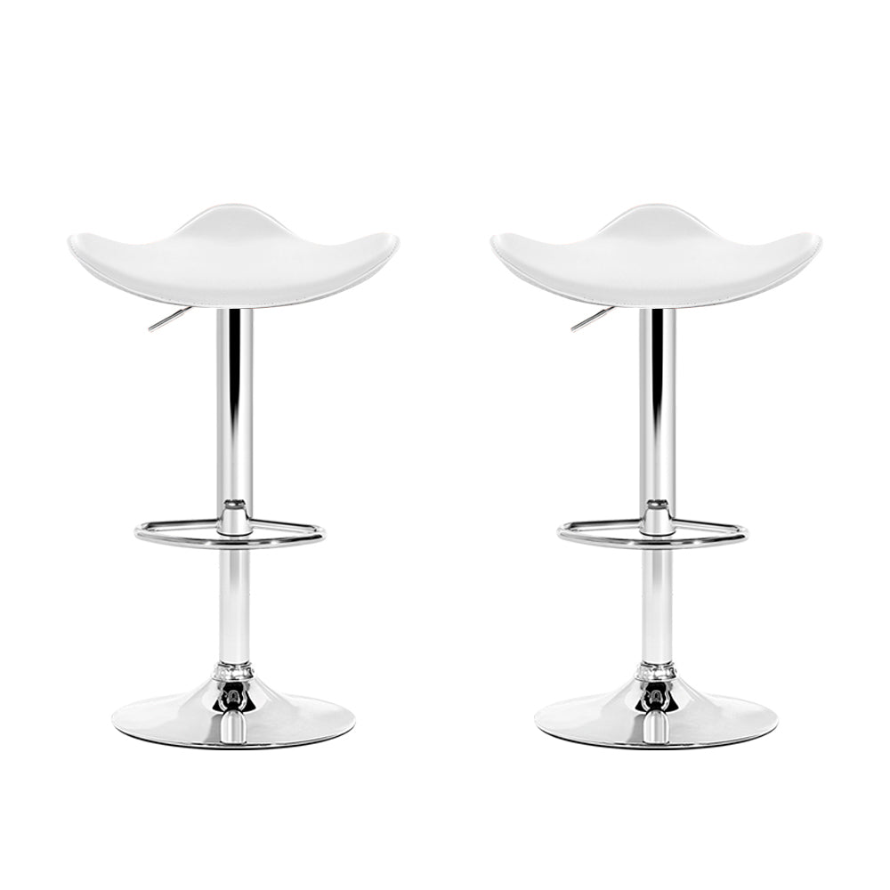 Artiss 2x Bar Stools Leather Gas Lift Chair White-Bar Stools-PEROZ Accessories
