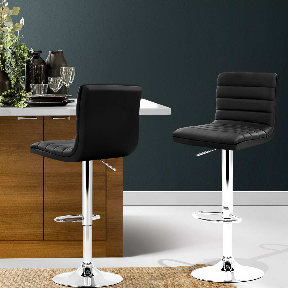 Artiss 2x Bar Stools Padded Leather Gas Lift Black-Bar Stools-PEROZ Accessories