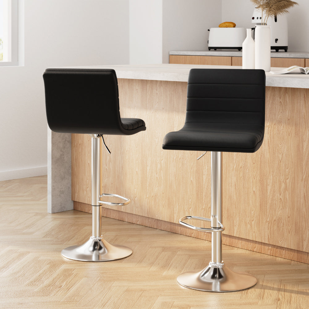 Artiss 2x Bar Stools Padded Leather Gas Lift Black-Bar Stools-PEROZ Accessories