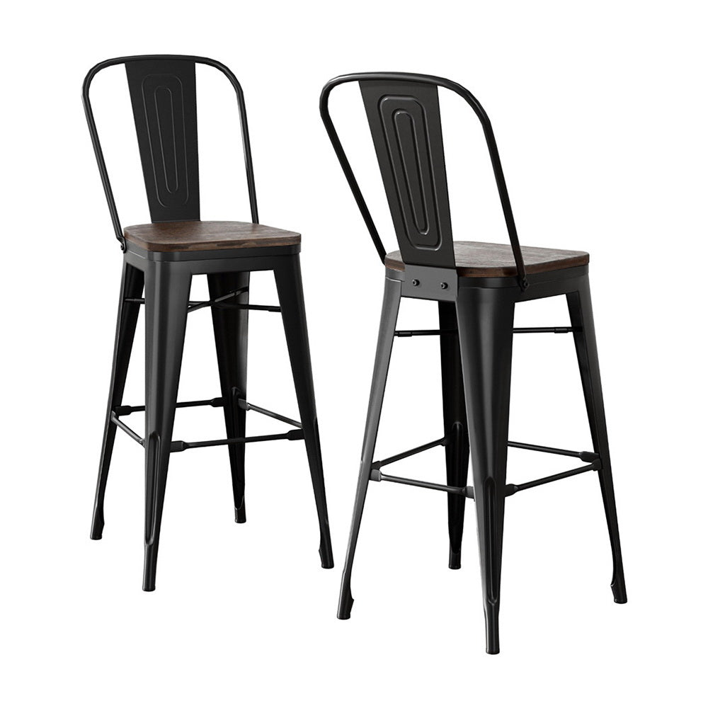 2x Artiss Metal Bar Stools Wooden Seat Retro Counter Stool-Furniture > Bar Stools & Chairs > Table & Bar Stools-PEROZ Accessories