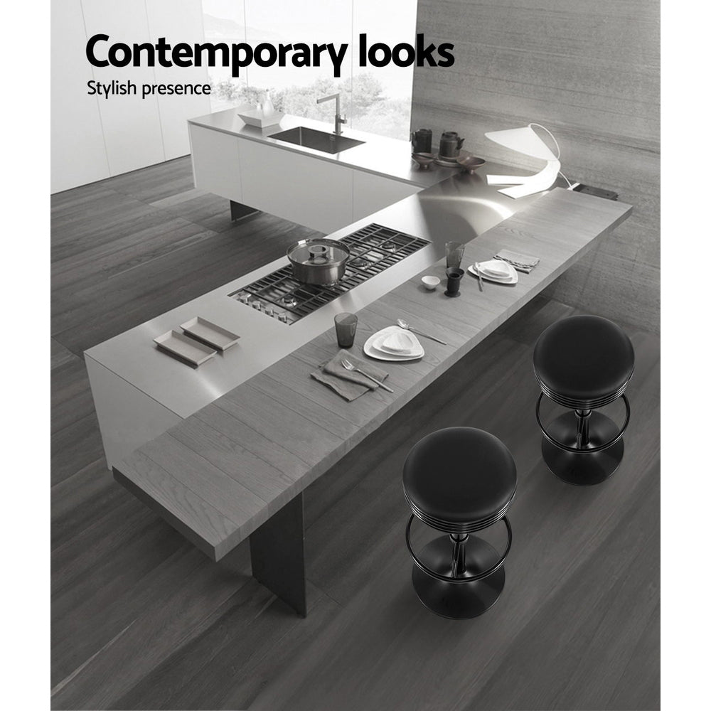 Artiss 2x Bar Stools Leather Padded Gas Lift Black-Furniture > Bar Stools & Chairs-PEROZ Accessories